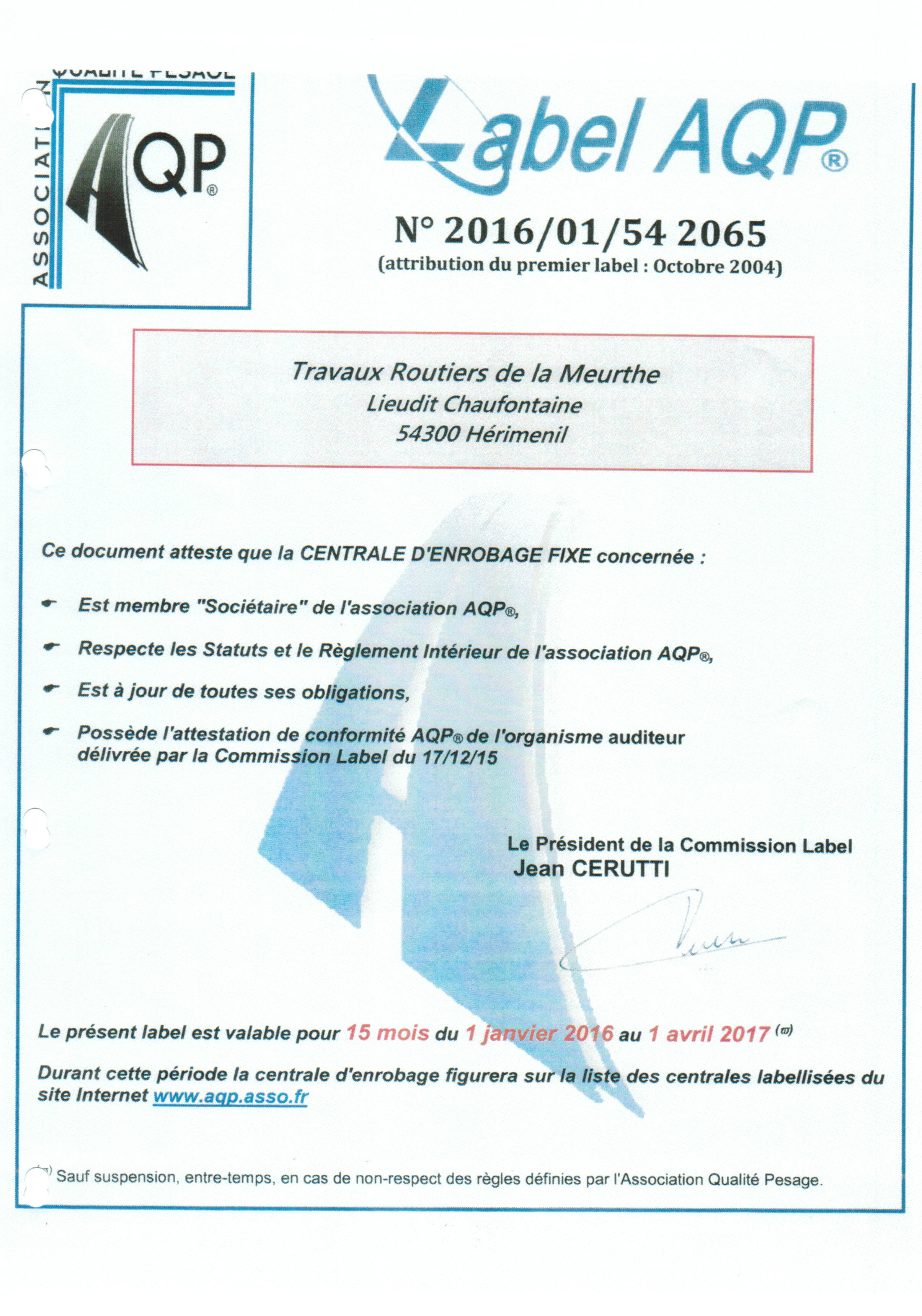 Certificat TRM Hériménil
